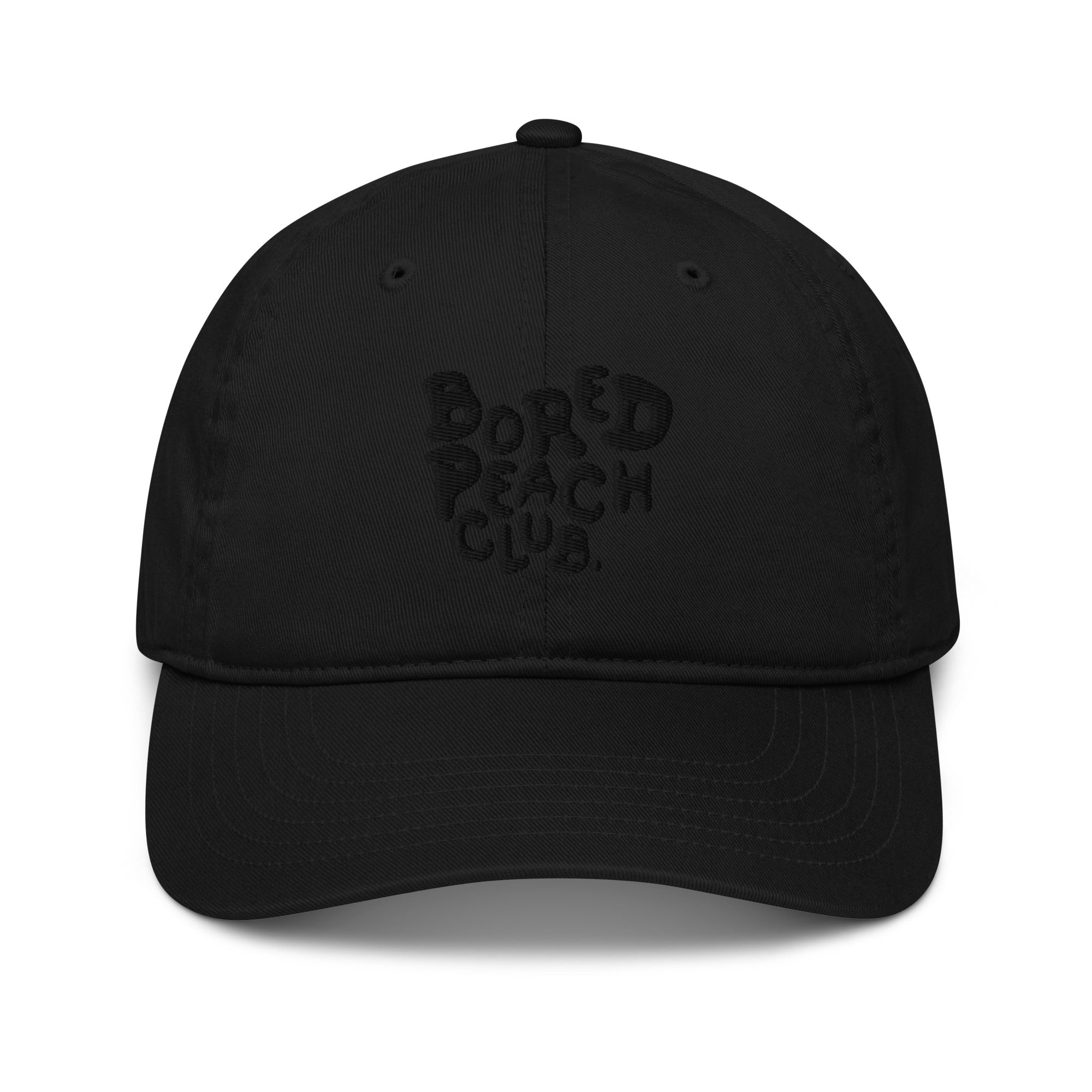 Black Bored Peach Club cap with black embroidery