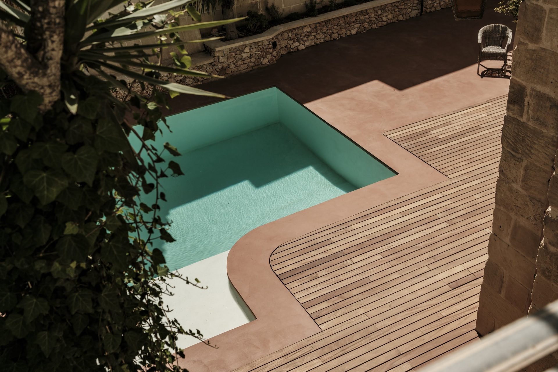 The pool deck at the Bored Peach Club house