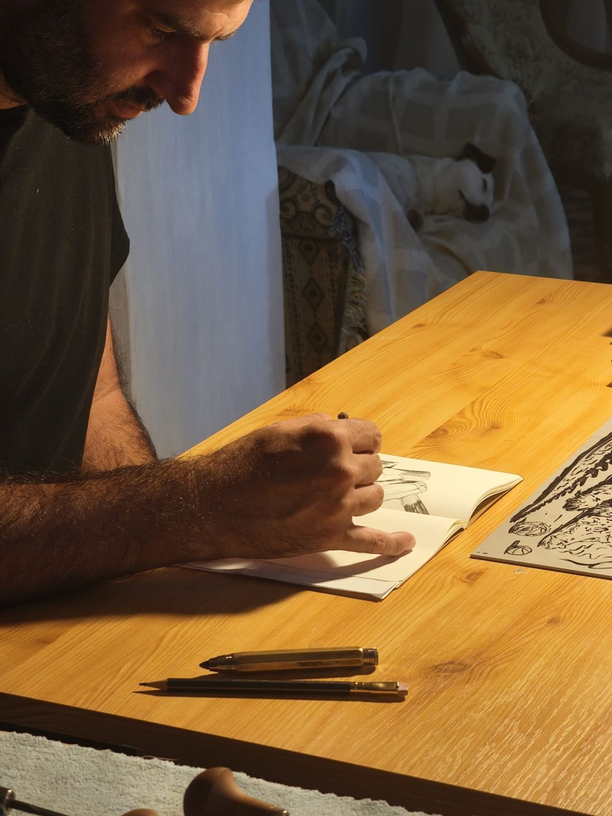 Artist at work during a Bored Peach Club residency